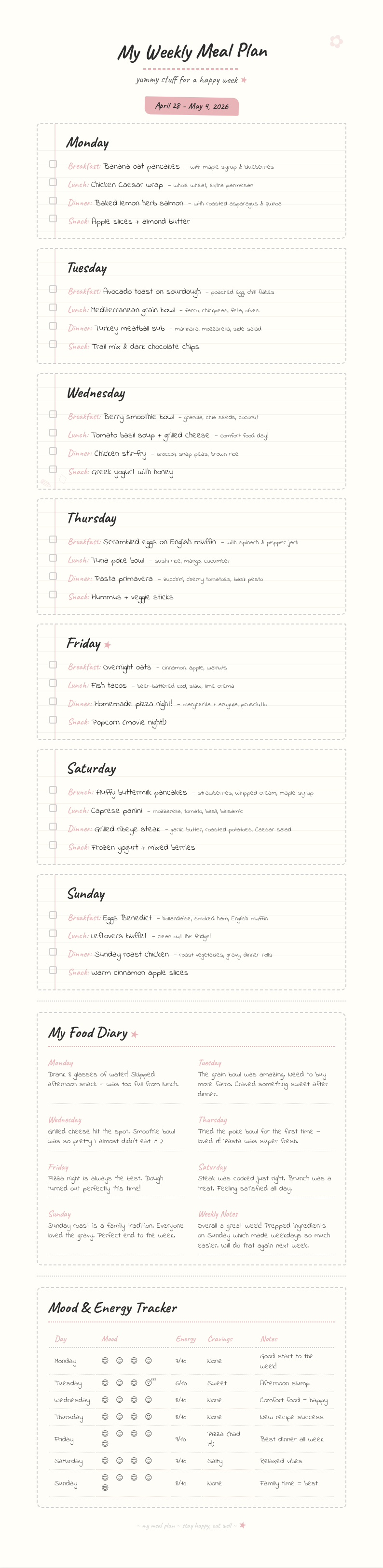 Hand drawn sketch meal plan